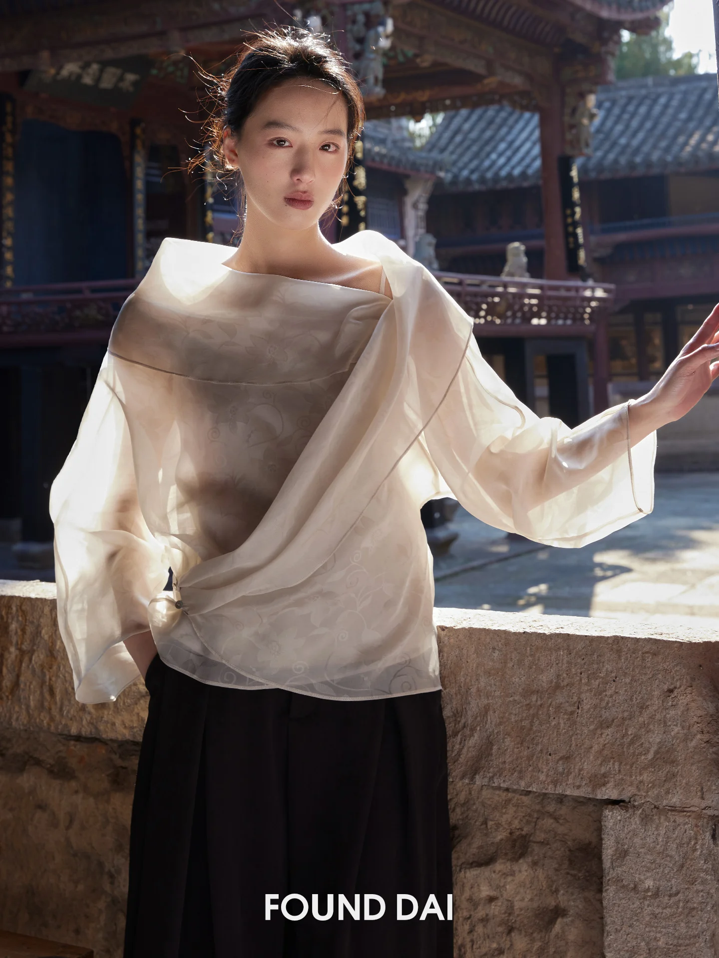 

Ele Loose Fit Silk irt One oulder Wrap Sle Long Sve Moonlight ey Ogees Crt Autumn Chiffon Women's irt