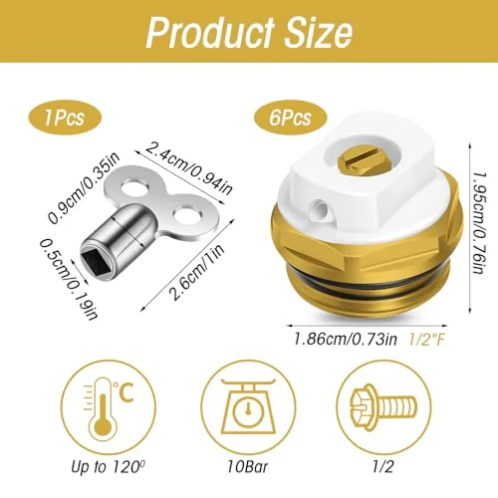 Copper Radiator Drain Valve Copper Exhaust Valve Brass Drain Valve Dedicated Wrench Included Manual Air Vent Valve