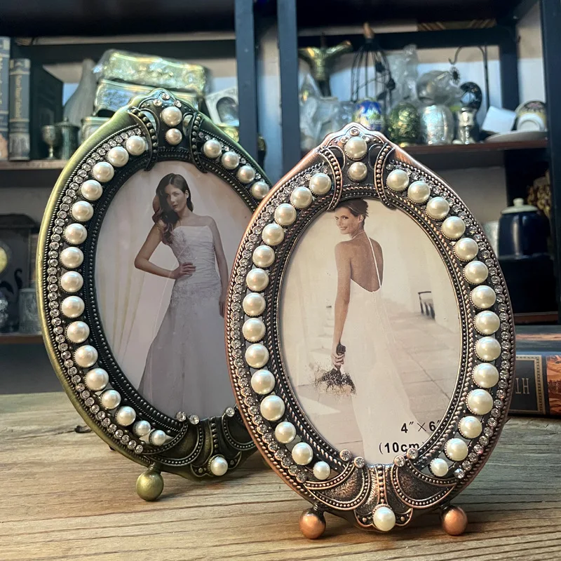 

6/7inches Europe Metal Pictures Pearl decorative Photo Card HolderTable Decora Pictures Frame Room Decoration xy100