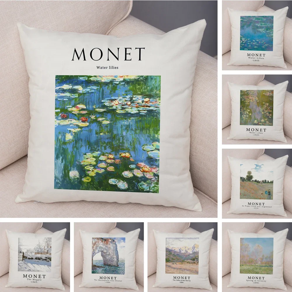 Nordic Style Claude Monet Soft Plush Pillow Case for Sofa Decor Abstract Impressionist Abstract Cushion Cover Pillowcase