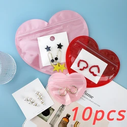 10pcs Resealable Heart Shape Flat Plastic Zip Lock Bags Front Clear Valentine Candy Jewelry Gifts Hairpin Storage Pack Pouches
