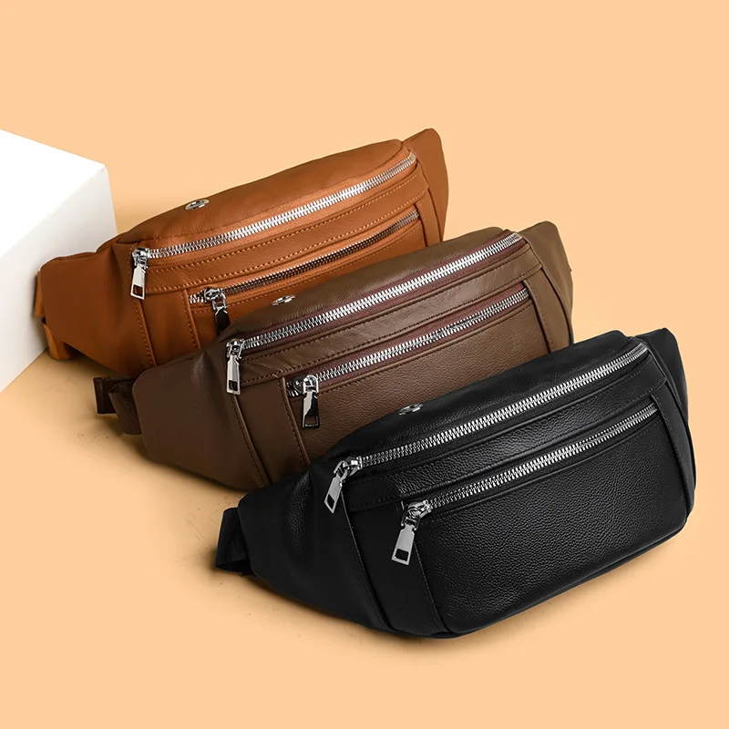 

Men's and women's cowhide breast bag multifunctional men's single shoulder leather crossbody leisure sports waist bag