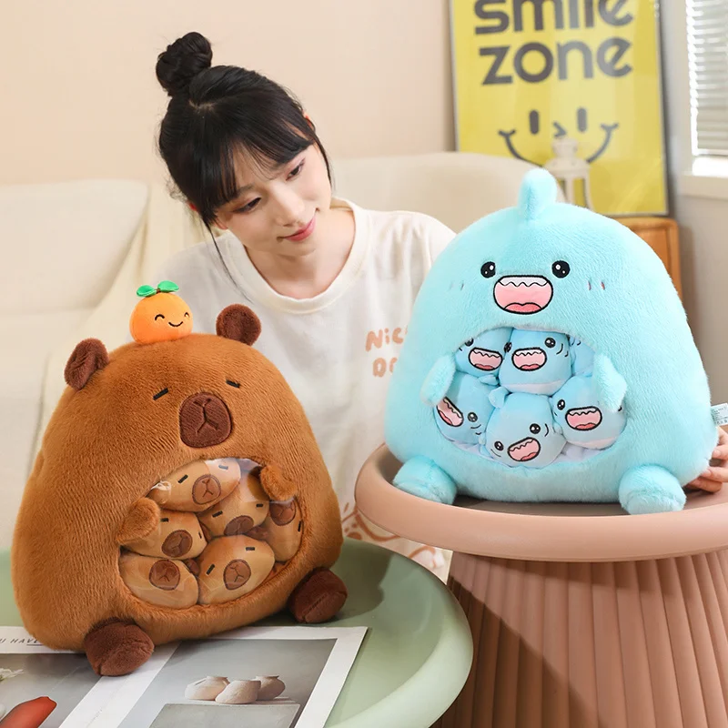 New Snack Bag Capybara Shark Plush Dolls Animal Super Soft Toys Cartoon Birthday Girls Boys Funny Gifts Party Decor Throw Pillow