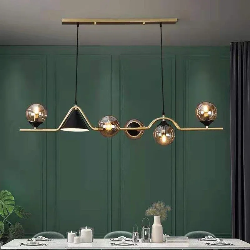 

SANDYHA 6 LED Modern Chandelier Glass Ball Pendant Lamp Gold Black for Living Dining Room Kitchen Island Bar Ceiling Lighting