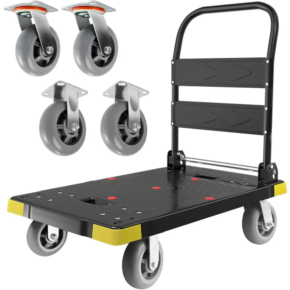 

1300LBS Folding Push Cart Dolly Portable Moving Dolly Cart with 360° Swivel 6'' Wheels Heavy Duty Foldable Flatbed Cart