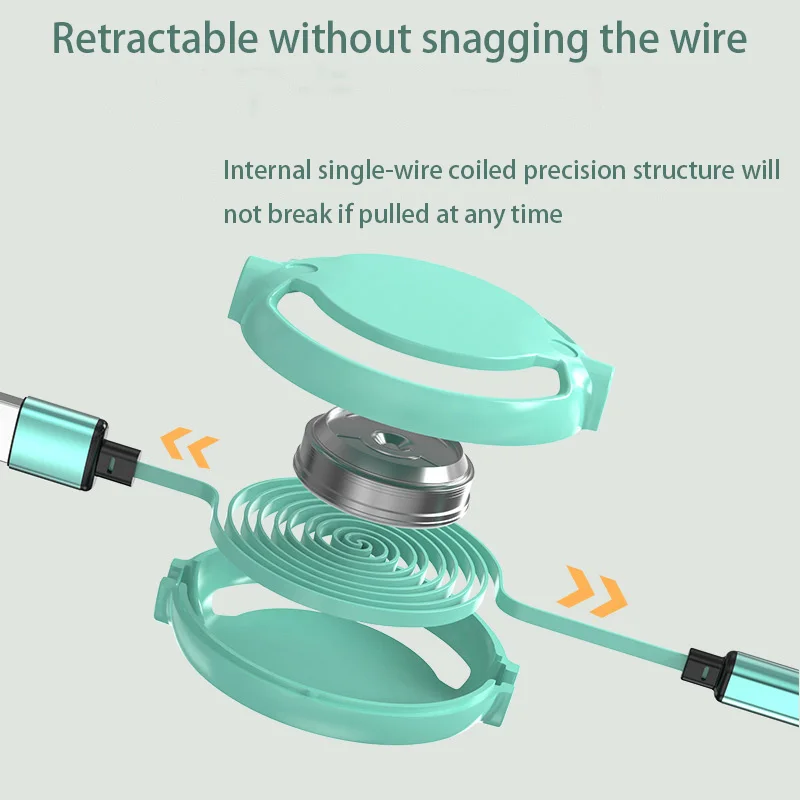 3in1 6A Retractable portable Fast travel essential USB cable Retractable phone for Apple Android type-C