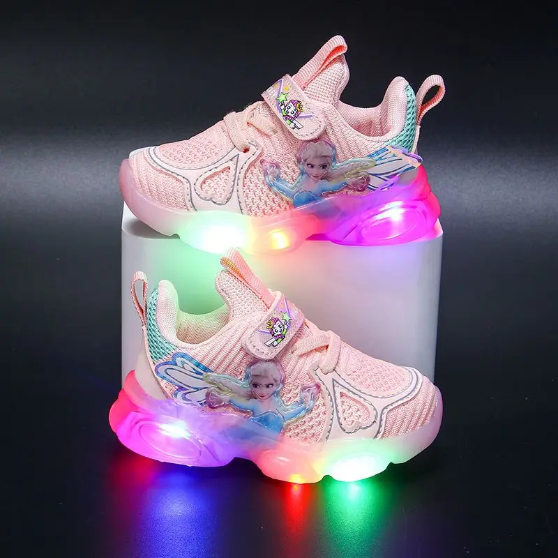 

Disney Frozen Princess Children Shoes LED Colorful Lighted Kids Sneakers Classic Glowing Infant Girls Purple Tennis Size 21-31