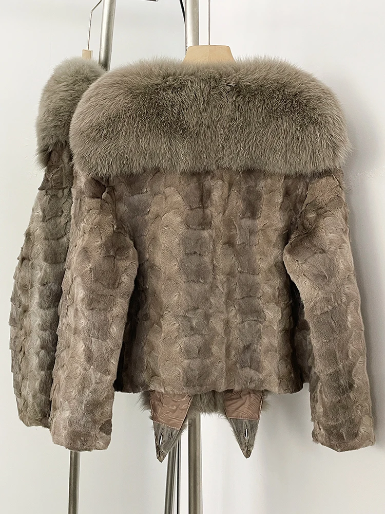 여성용 신상 겨울 상의 짧은 두꺼운 따뜻한 천연 밍크 퍼 코트 여성용 천연 여우털 푹신한 외투 재킷