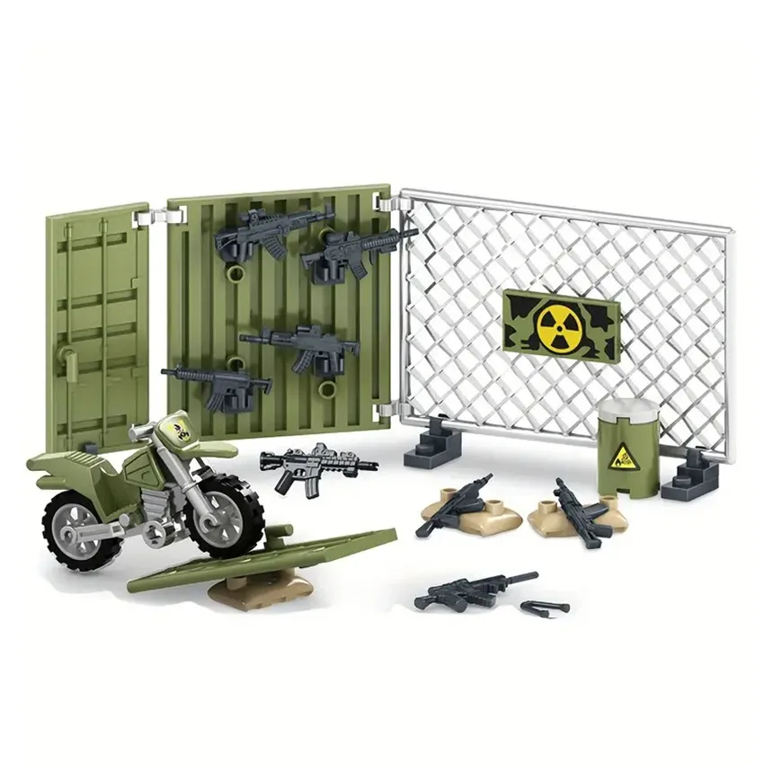 Kit de blocs de construction de figurines SWAT, soldats militaires de l'armée, conteneur d'arme, modèle de base de guerre, jouets en briques, cadeau pour enfants, WW2, 4 en 1