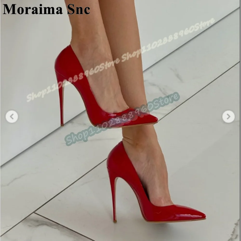 

Red Patent Leather Shallow Pointy Pumps Stilettos High Heel Women Shoes Slip On Pointed Toe Casual Gorgeous Banquet Women Pumps