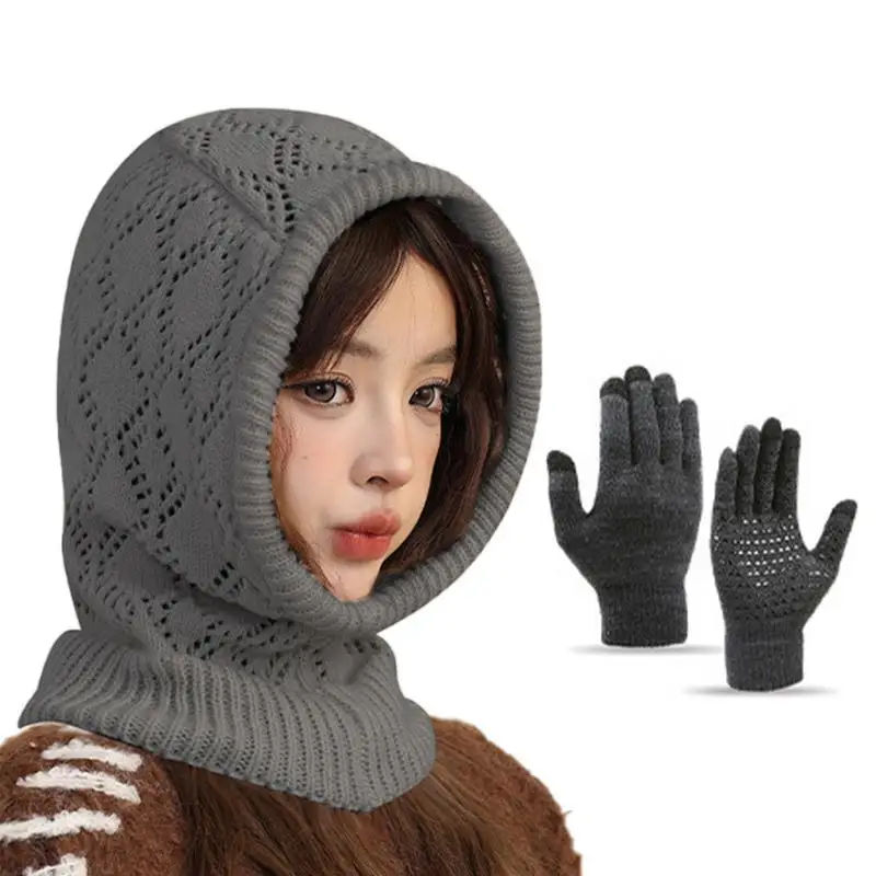 

Women Hat And Gloves Set Pure Color Beanie Hat Glove Set Women Knit Hats Comfortable Womens Snow Gloves Winter Hat Set For