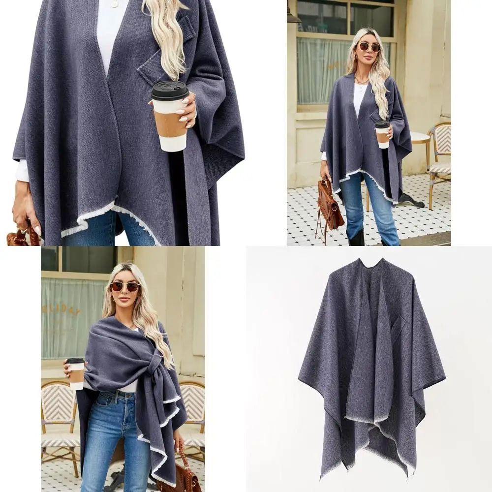 

Elegant Navy Blue Shawls for Women: Soft Poncho Capes and Open-Front Cardigans for Fall and Winter