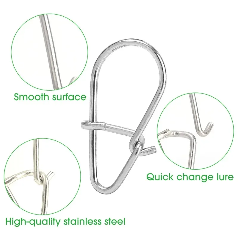 100/200PCS Stainless Steel Fishing Snap Hooked Snap Pin Fastlock Clip Accessorie Tackle for Barrel Swivel Lure Hook Fishing Tool
