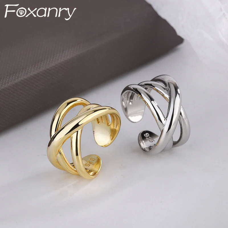 Foxanry Silver Color Lines Winding Geometric Ring For Women Couples Korean Trendy Creative Design Simple Wedding Jewelry Gifts