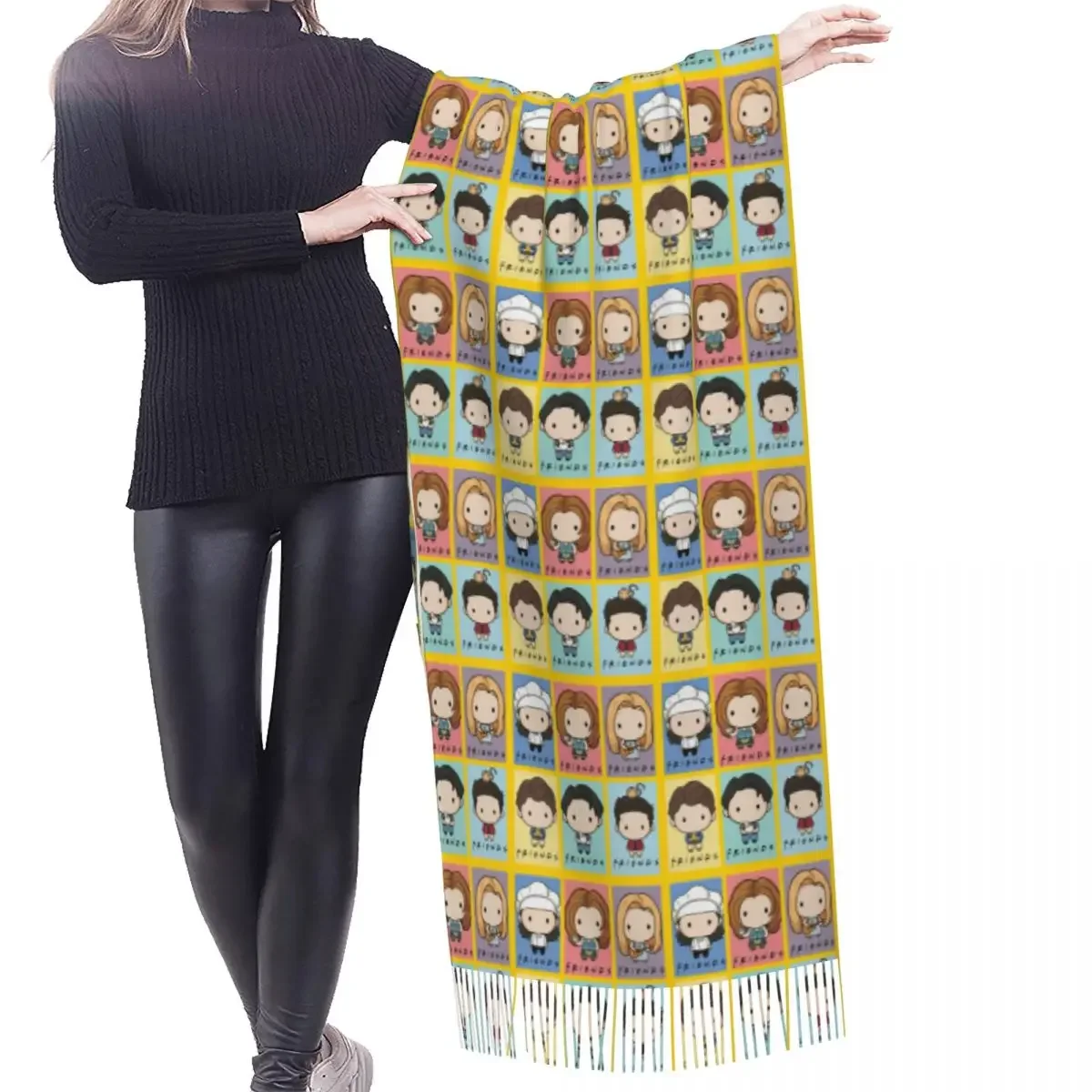 Funny TV Show Friends Collage Scarf Wrap for Women Long Winter Warm Tassel Shawl Unisex Fashion Versatile Female Scarves