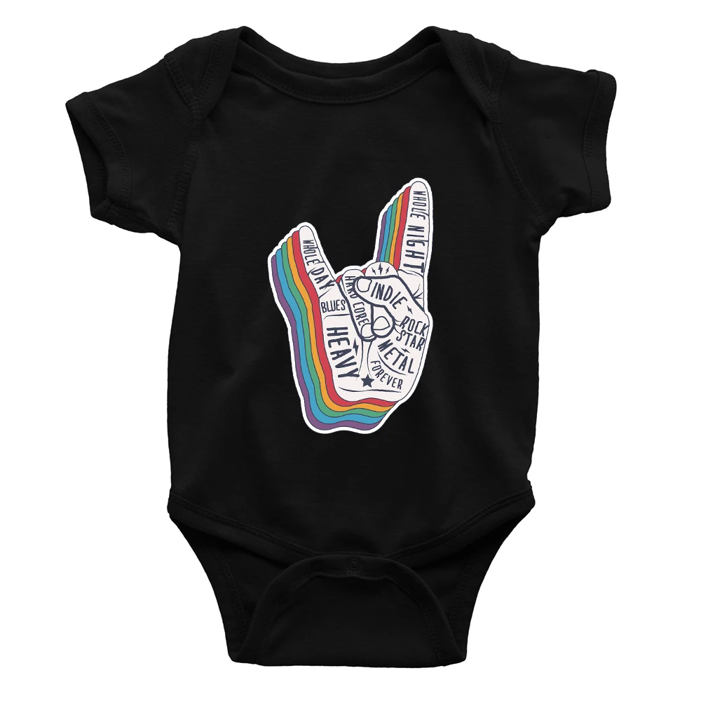 Rock Roll Fashion Baby Body Boys Onesies Devil Horns Print Punk Harajuku Newborn Clothes Short Sleeve Infant Toddler Bodysuits