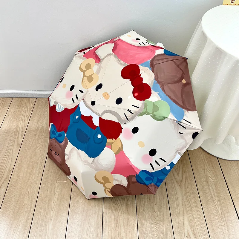 Kawaii Sanrio Simple Hello Kitty Cartoon Printing Umbrella Rain and Shine Dual-Purpose Manual Sunshade Sun Protection Sun Gift