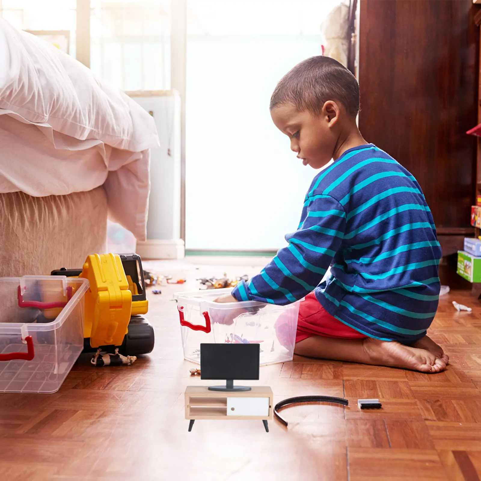 

Набор миниатюрных телевизоров с подставкой-шкафчиком, высокодетализированные микро-пейзажные украшения для дизайна интерьера миниатюрных домиков и ролевых игр