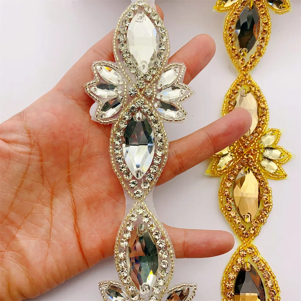 5yards Crystal Motif Strass Hot Fix Rhinestone Chain With Rhinestones applique  Iron On Appliques for wedding belt dressing