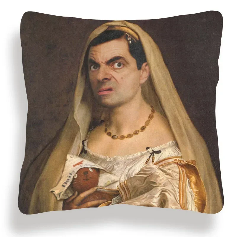 Modern Art Funny Humourous Mr Bean Cushion Covers Mona Lisa Special Decorative Pillows For Sofa 45X45cm