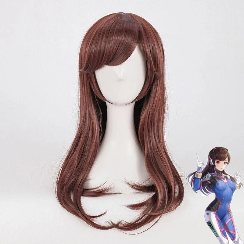 Overwatch D.Va Cos دور غطاء شعر مستعار لعبة ألعاب عاصفة الثلج شخصية شعر مستعار الكرة فستان الملابس مباراة أغطية الرأس شعر طويل مستقيم