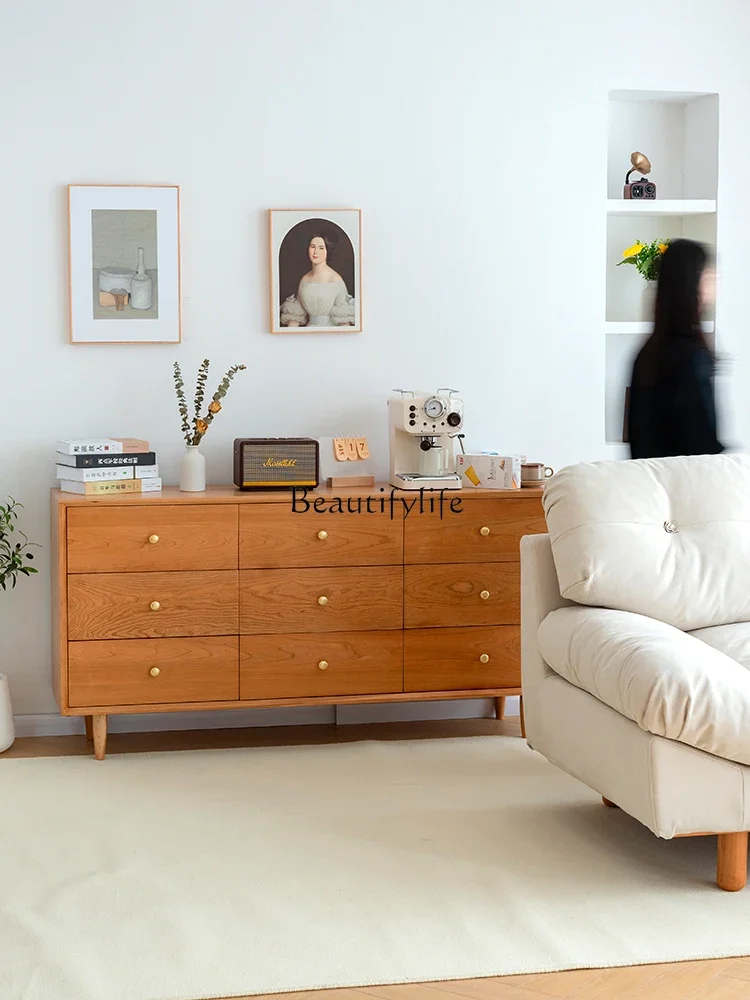 

Japanese-style solid wood nine-chest cabinet, cherry wood storage, living room storage, drawer cabinet, log