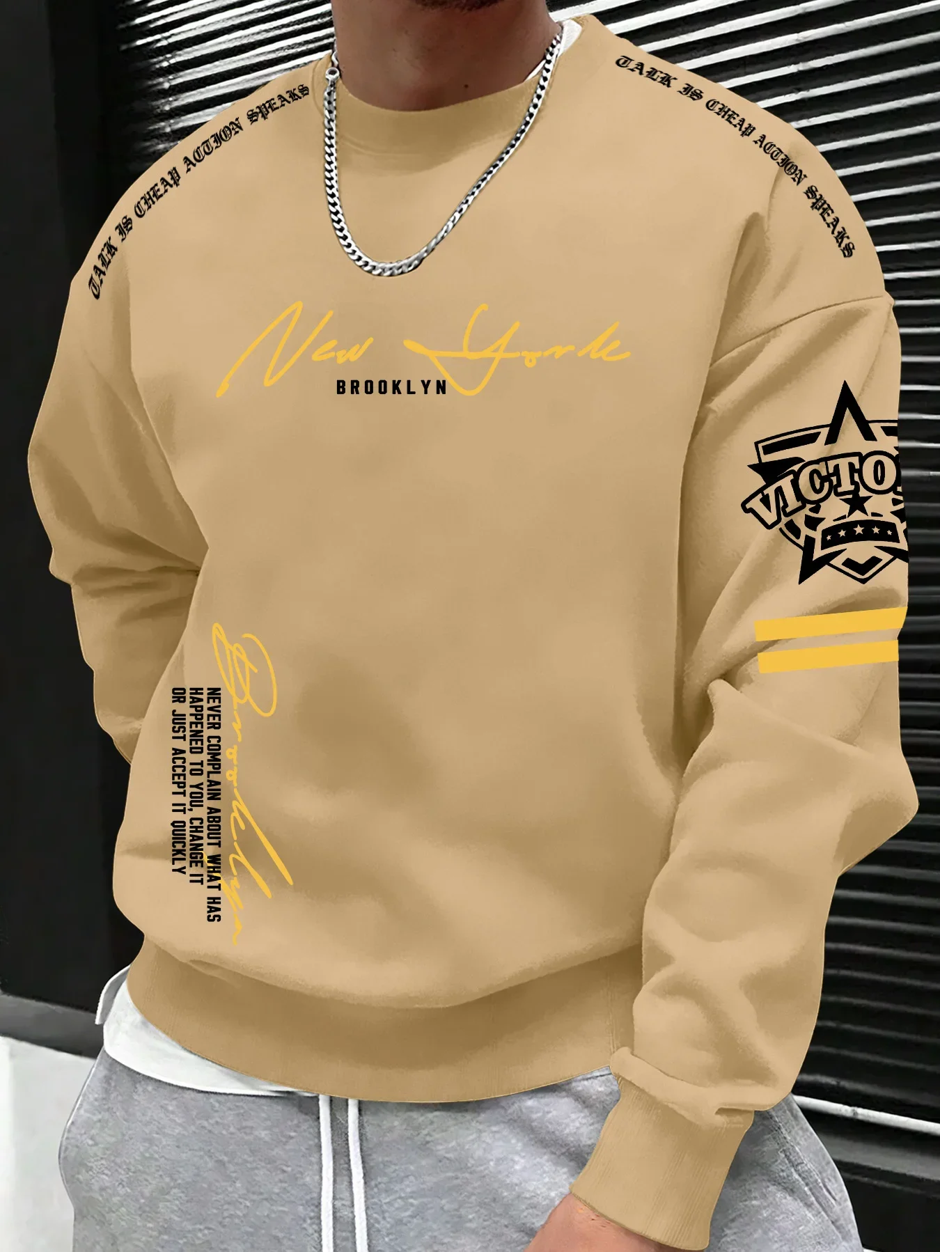 Herren Freizeitpullover mit Rundhalsausschnitt und langen Ärmeln, Sweatshirt mit New York Brooklyn Schriftzug- und Abzeichen-Grafikdruck, S-XXL – Detail 7