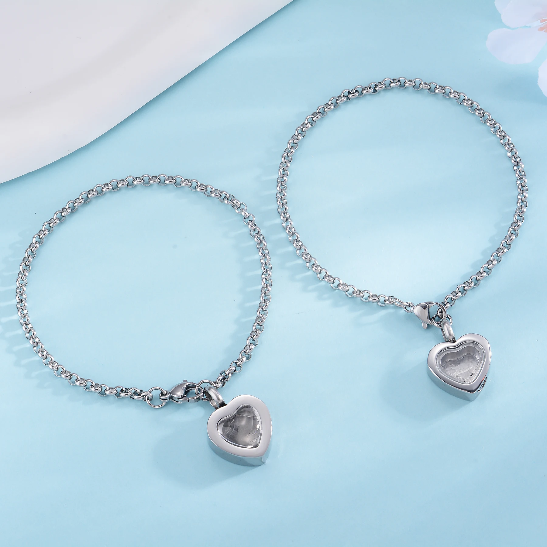 Herzförmiges Urnen-Armband aus Edelstahl für Asche, Bestattungsurnen-Armband, Länge 16cm-25cm – Detail 5
