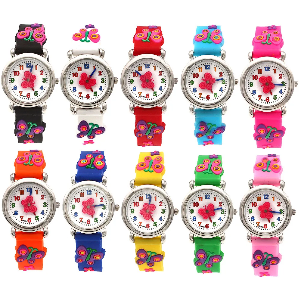 10Pcs Boys Girls Silicone Strap Quartz Watches Children Kids Students Digital Cool Butterfly Clocks