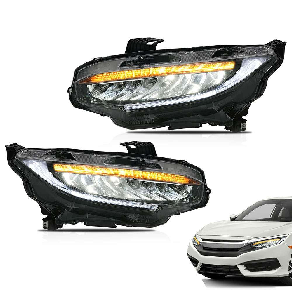 Head Lamp For Honda Civic Headlight 2016-UP with White DRL and Yellow Moving Turn Signal  Dual Beam Lens Car Accessories