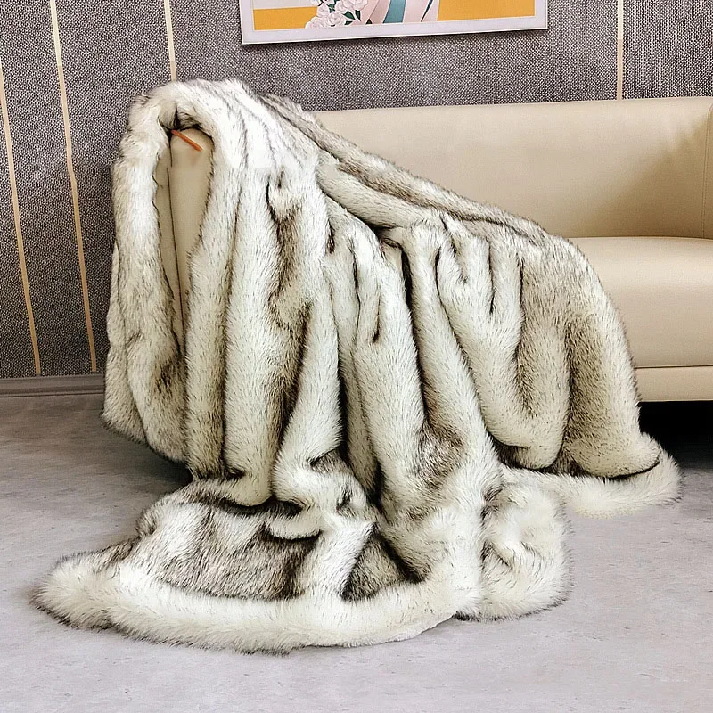 New Winter Faux-fur Thickened Plush Blanket Flannel Imitation Fox Fur Warm Soft Blanket for Bed Double King Size Throw Blanket