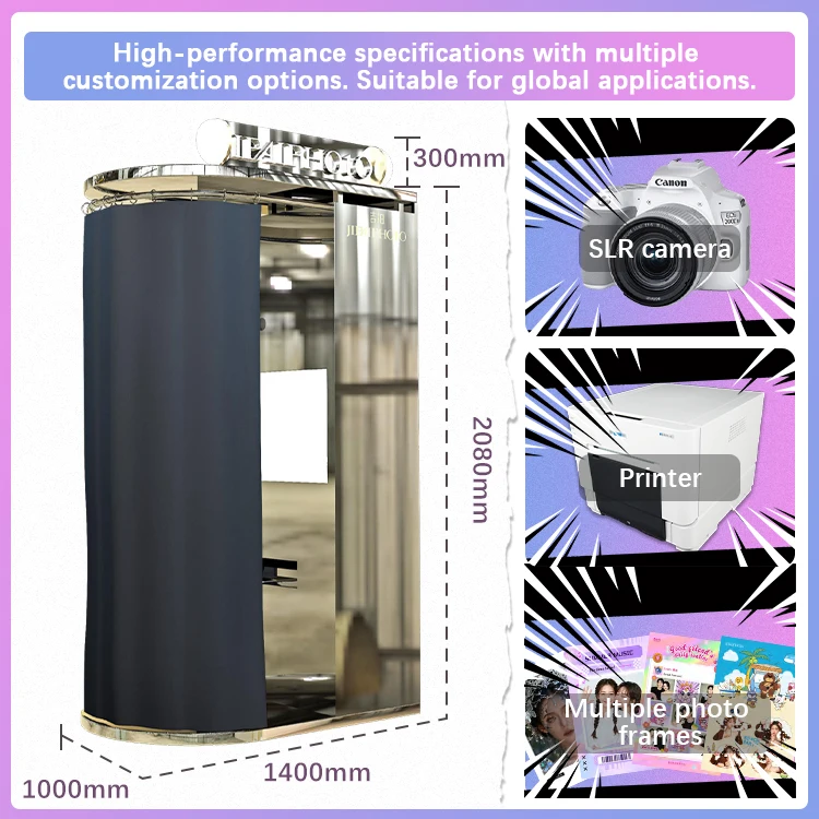 All-in-One Custom Photo Booth with Mirrored Theme Self-Service Photo Kiosk with Instant Digital Photo Printing customize