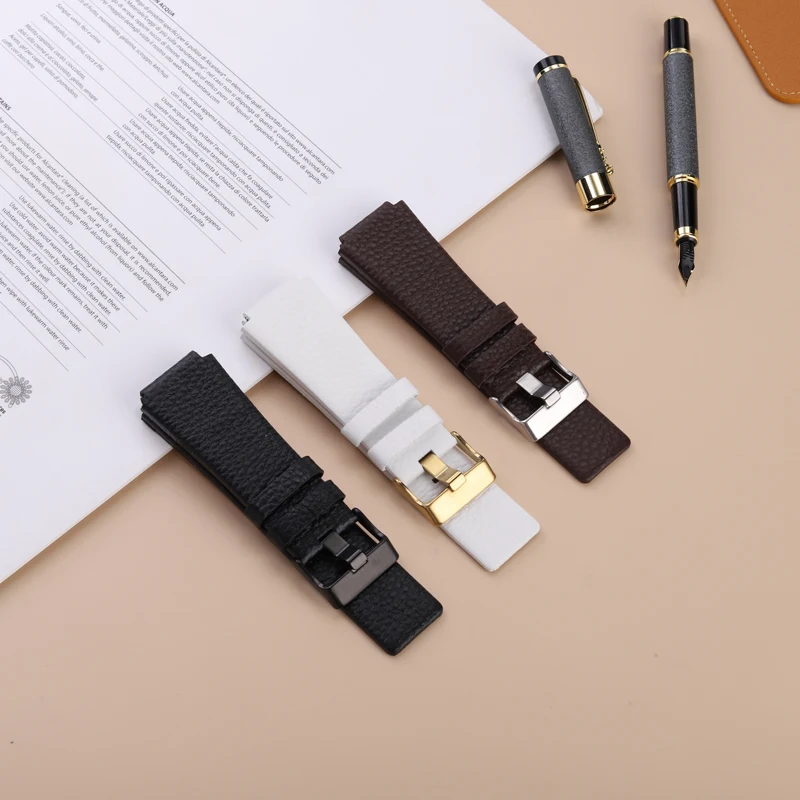 28x20mm 30x20mm  30x22mmConvex Mouth Genuine Leather Watchband for Diesel DZ1089 DZ1123 DZ1132 Watch Strap men\'s Bracelet band