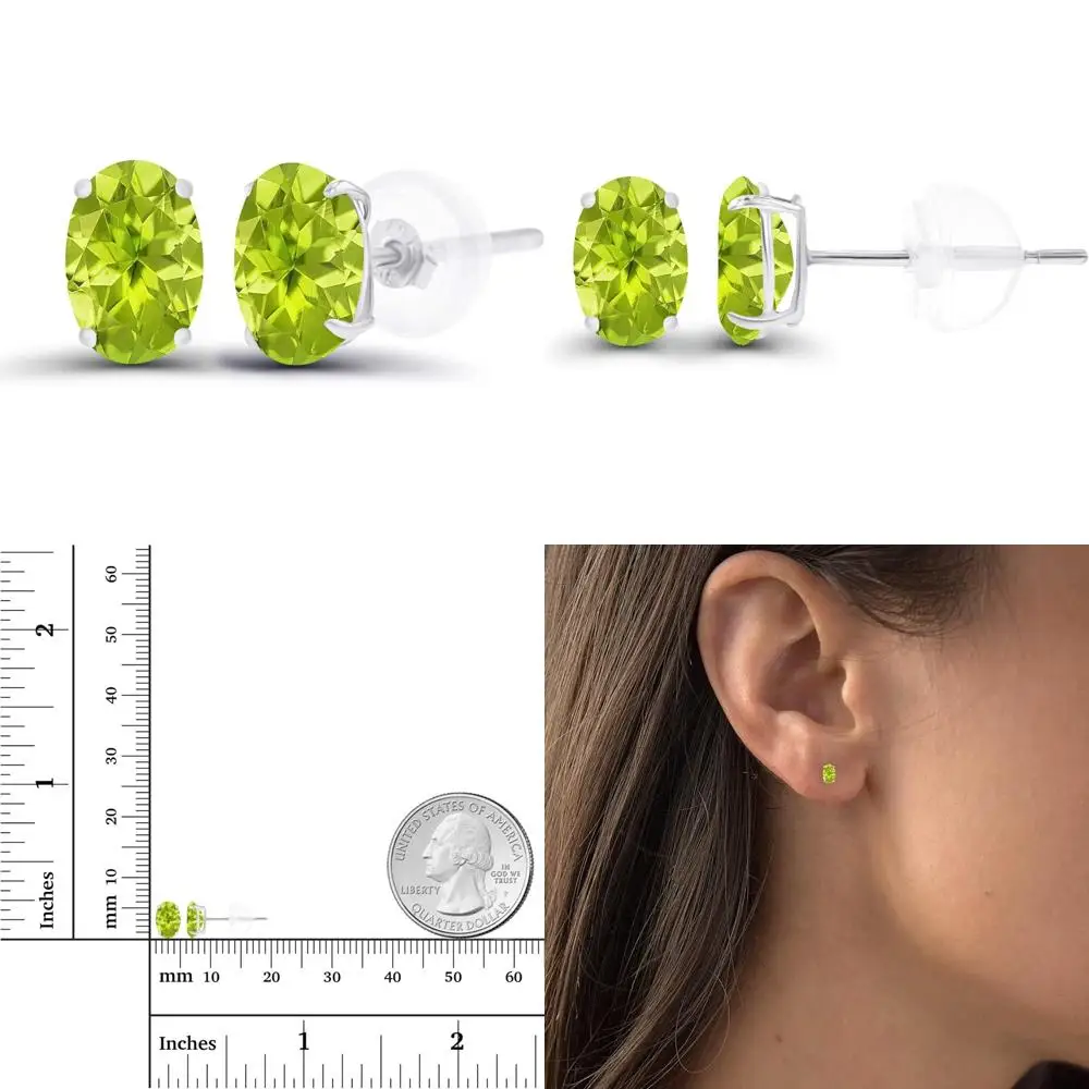 Genuine Birthstone Oval Stud Earrings in 14K Gold for Women - Hypoallergenic Natural or Created Gemstones