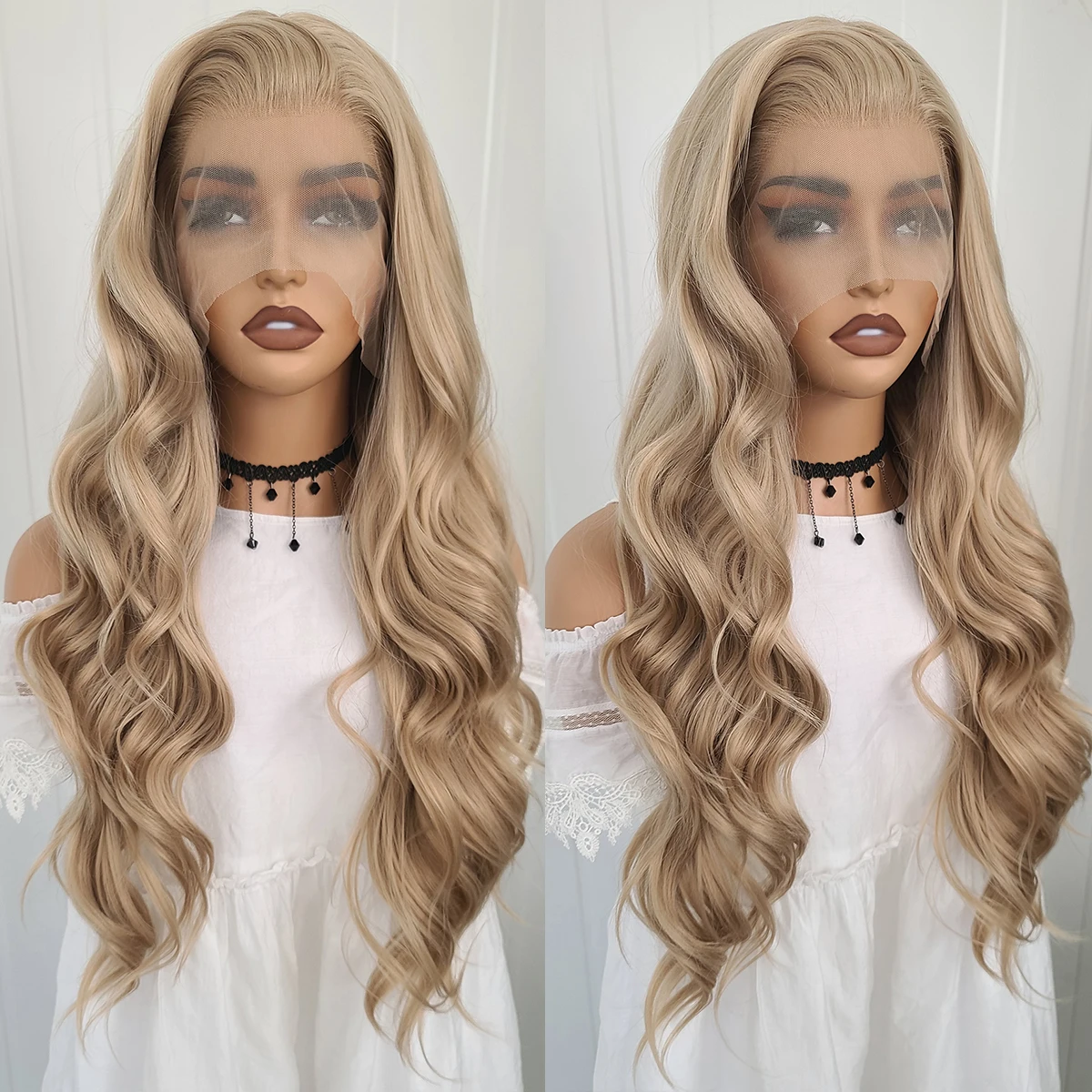 

Long Wavy Blonde Lace Front Heat Resistant Fiber Wigs Women Soft Natural Party Daily Wigs