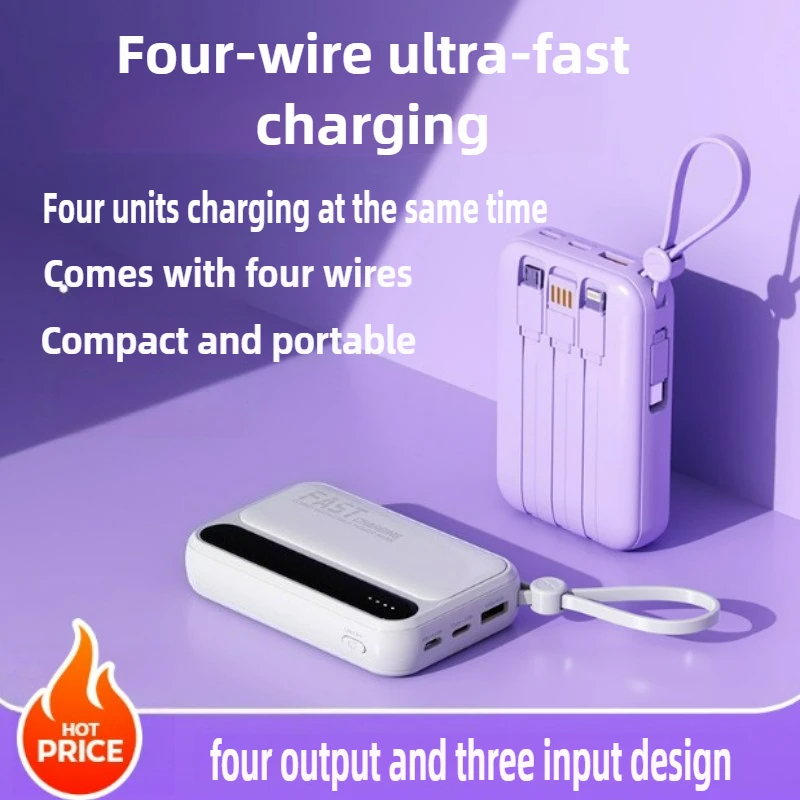 

Built in 4 Cables Power Bank 4 In1 50000mAh Large Capacity Intelligent Digital Display Light Portable Battery For Samsung Xiaomi