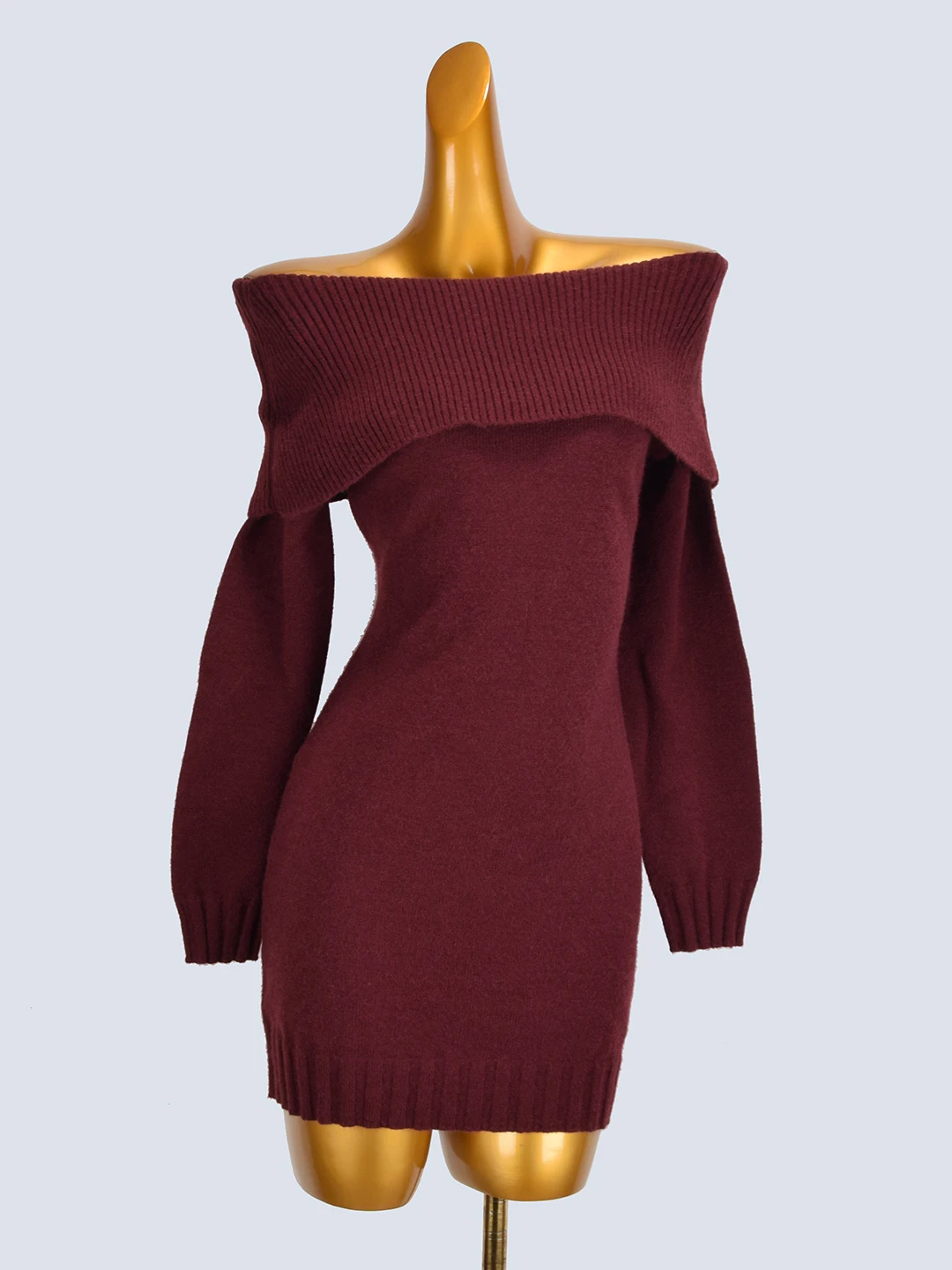 French Sle Slim Fit Long Sve Knitted oulder Bared Women's Top Trendy Base Layer irt Autumn Winter New Arrival