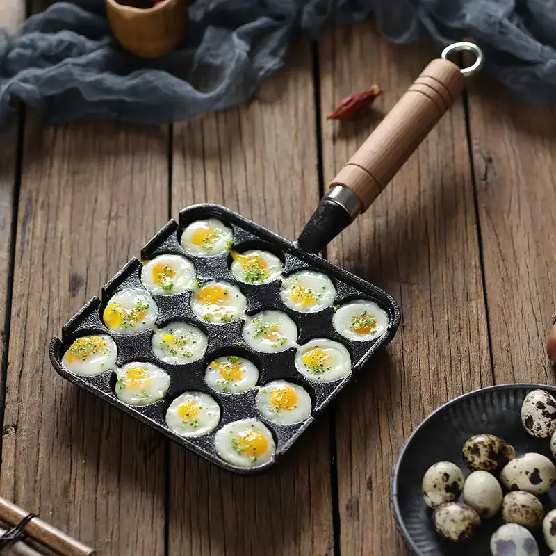 Grilled Quail Egg Mold Cast Iron Octopus Ball Pot Grilled Bird Egg Pot Cast Iron Quail Egg Baking Pan Household Non-Stick Pot
