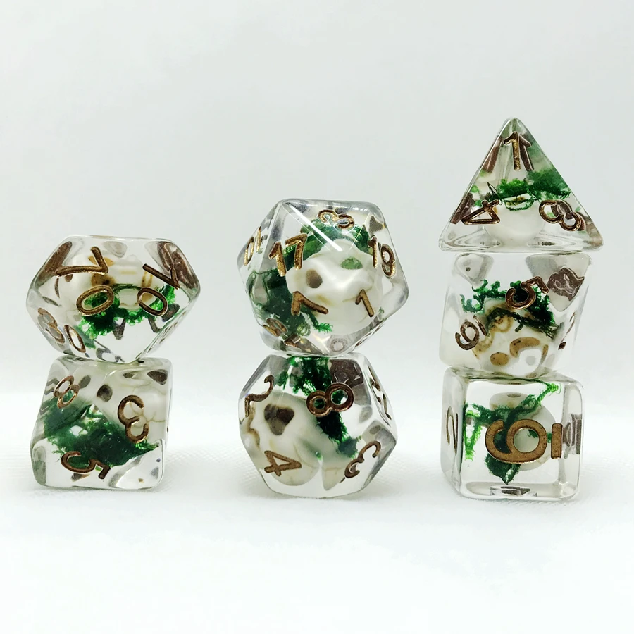 

d20 dice bulk juegos de mesa 7pcs/set Dice Skull Green Resin Dice dnd dice set D20 Polyhedron board game for Dungeons and Dragon