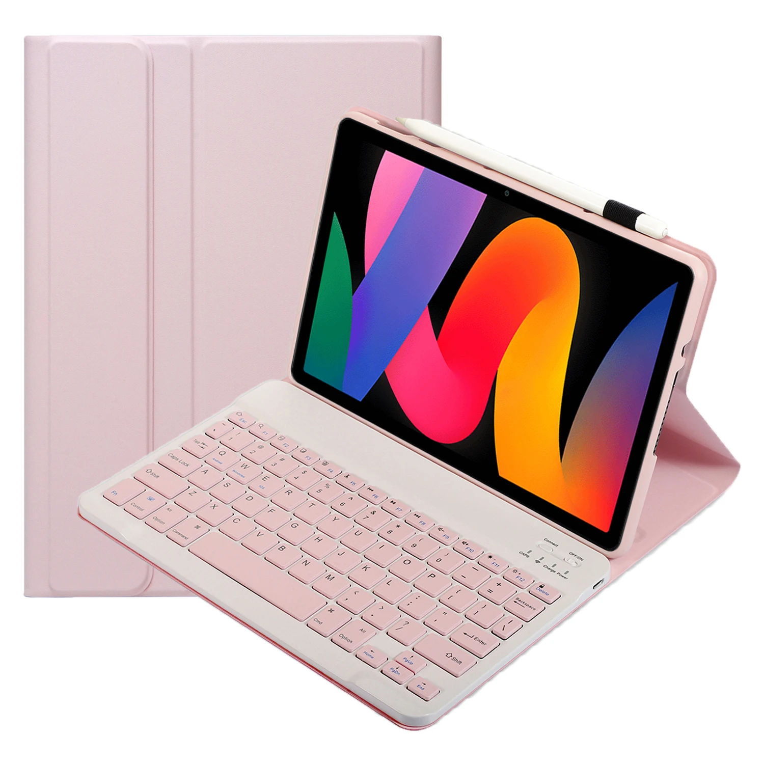 

A0N9 For Xiaomi Redmi Pad SE Leather Tablet Case with Bluetooth-compatible Keyboard - Pink