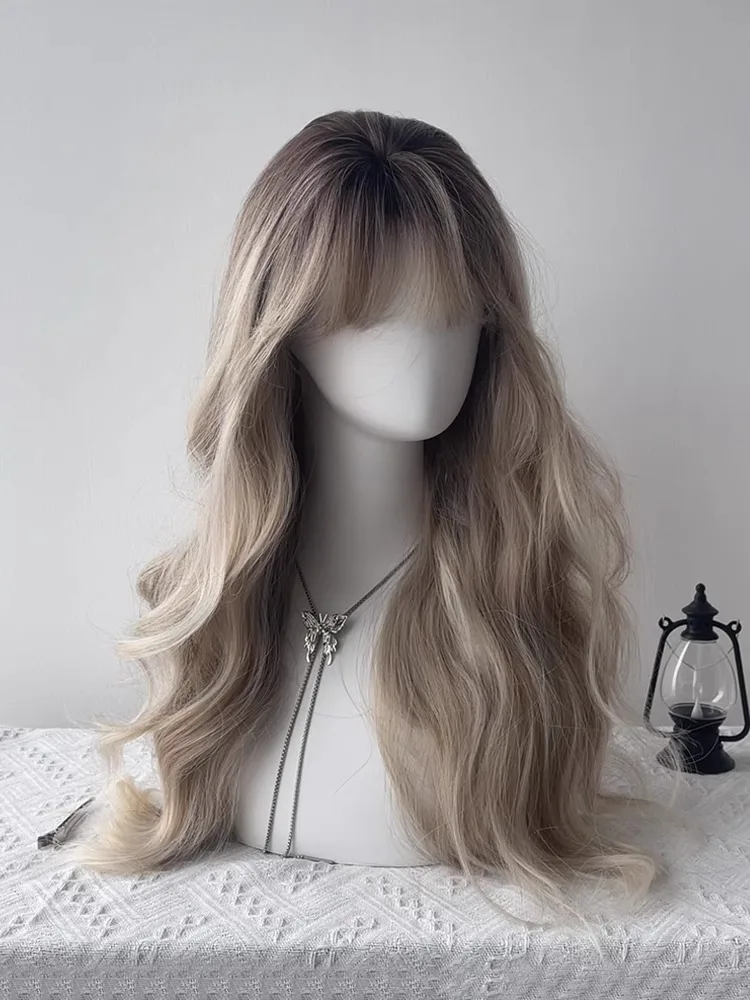 Vrouwen Party Dailly Hittebestendige Pruik Elegante Ombre Hoogtepunt Honingblonde Pruiken Lange Golf Lolita Pruik Met Pony