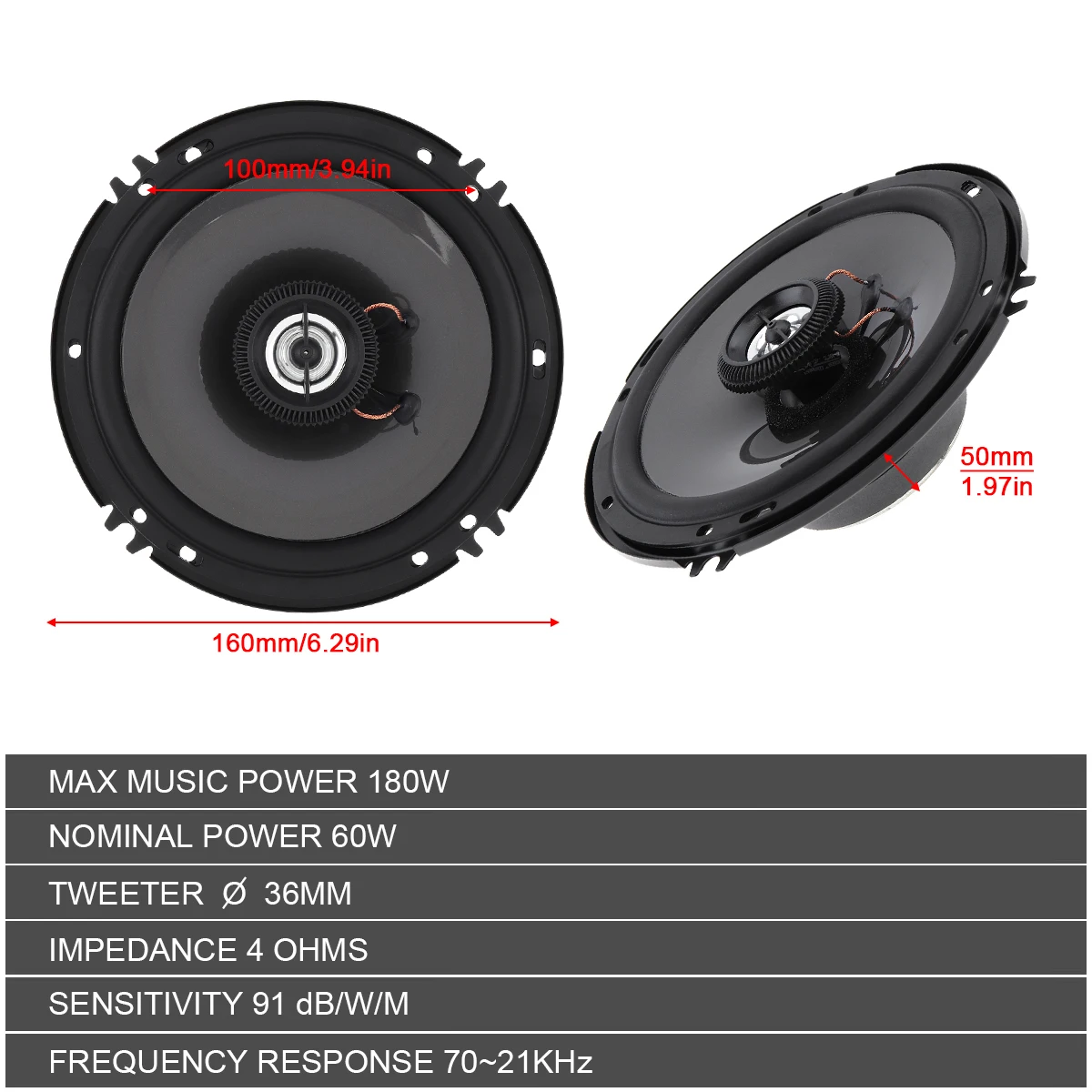 2pcs 6 Inch Universal 2 Way Car Coaxial Speakers Audio Stereo Full Range Frequency HiFi for Car Audio System Modified