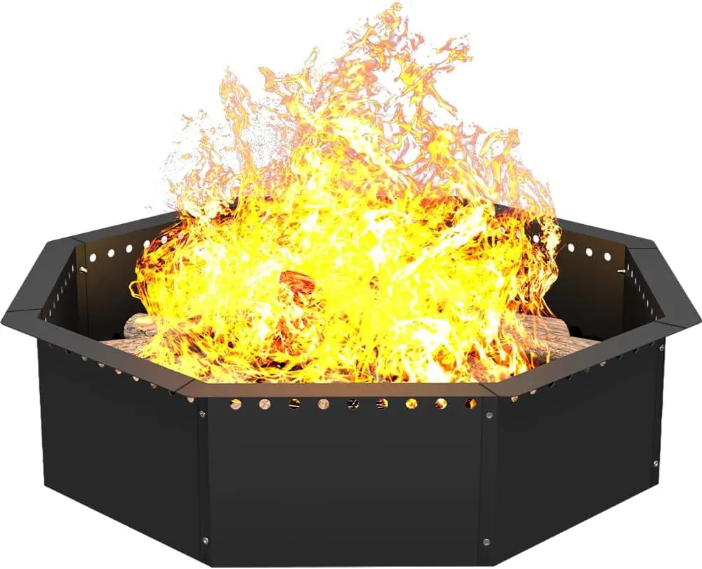 

Smokeless Fire Pit Ring 32-Inch Outer 28-Inch Inner Diameter, Large Solid Steel Firepit Liner for Outside Wood Burning,