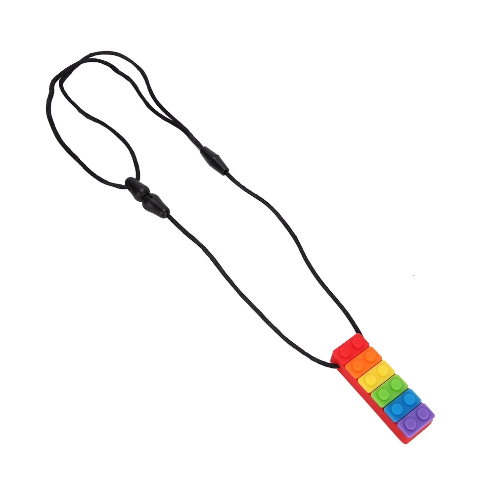 Silicone Teether Building Block Shape High Temperature Resistant Chewing Pendant NecklaceRed