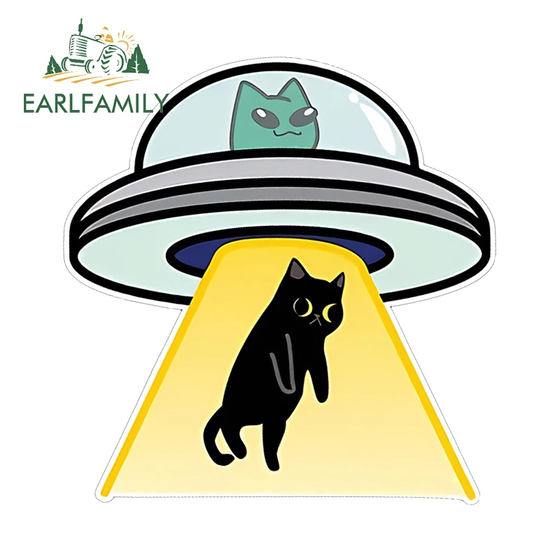 EARLFAMILY 13 см × 12,6 см магнит кот НЛО интересные автомобильные наклейки крутые креативные мультяшные наклейки водостойкие виниловые автомобильные аксессуары