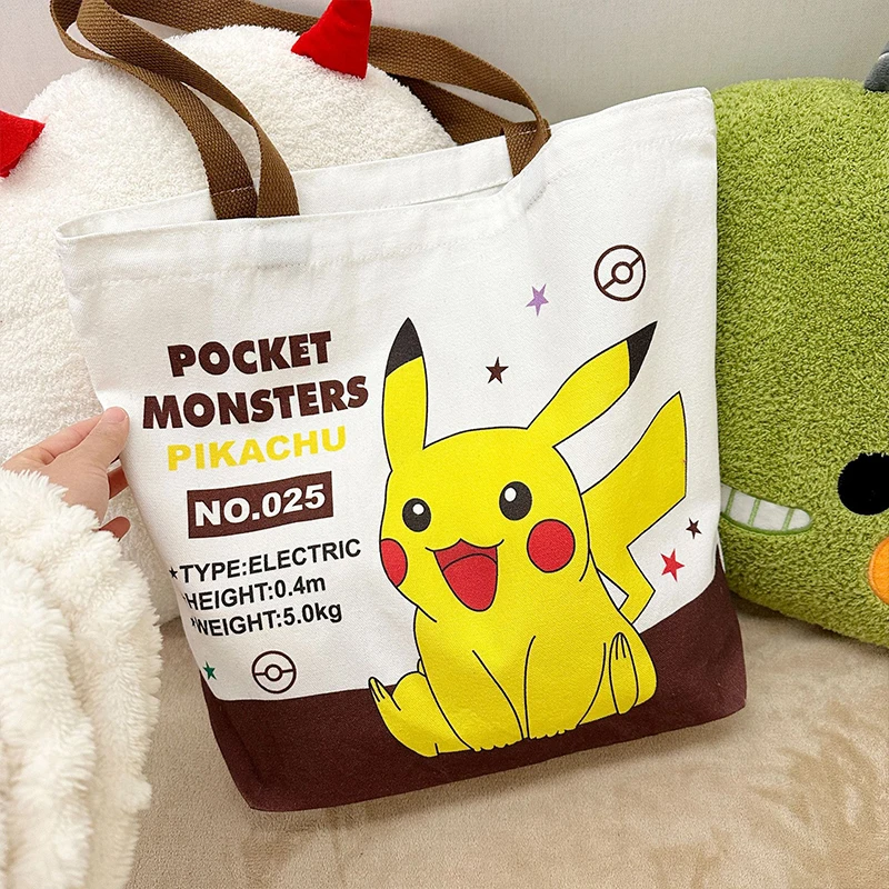 Nowa torba płócienna Kawaii Pokemon Pikachu Eevee Anime Cartoon Cute Student Outdoor Handbag Book Storage Bag Kids Toys Girls Gifts