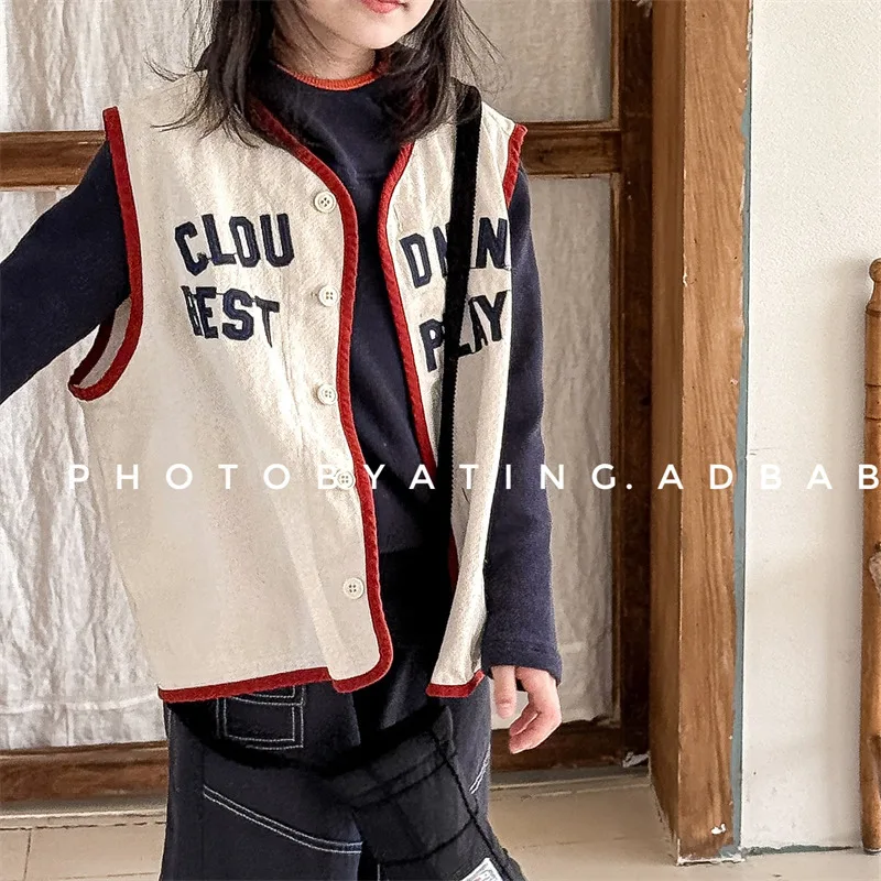 2025 Spring Autumn New Children\'s Vest Clothes Girls Cotton Denim Waistcoats Toddler Boys Sleeveless Jacket 1-6y Kids Coats Tops