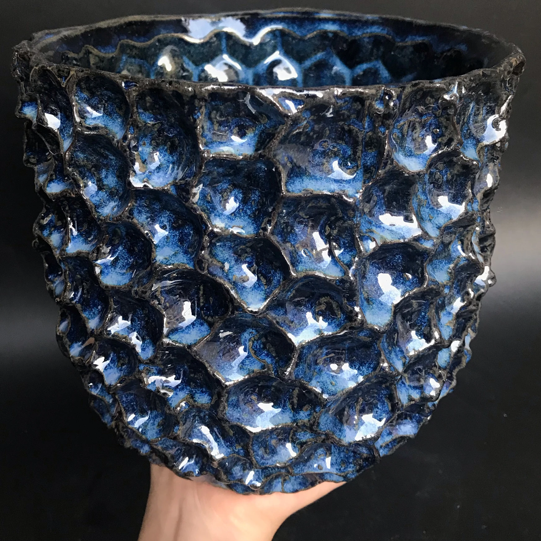 Design A Concave Convex Pattern Kiln To Turn Blue Ceramic Plant American Style Rural Flowerpot Crystal Fashionable and Versatile