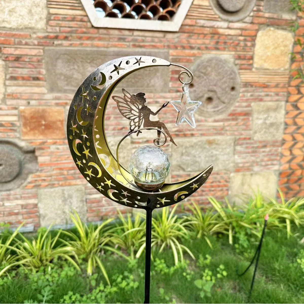 

Cross-border outdoor solar moon fairy wrought iron floor lamp garden decoration garden lamp waterproof hollow decorative lamp