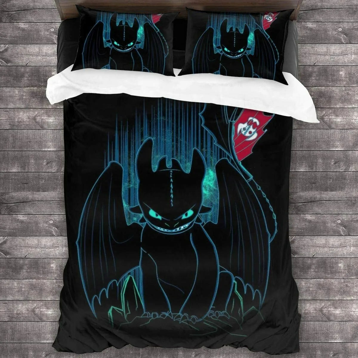 Exquisite 3D Toothless Wallpaper Anime Digital Printing Bedding Set Duvet Cover Comforter Bed Youth Kids Girl Boys Gift